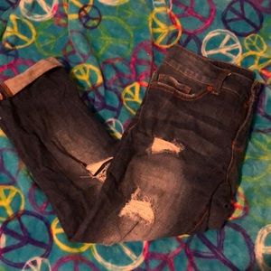 Faux distressed high waisted cropped jeans